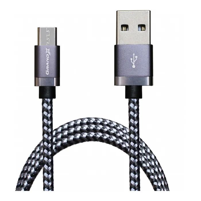 Дата кабель USB 2.0 AM to Micro 5P 1.0m 3A silver black Grand-X (FM07SB)