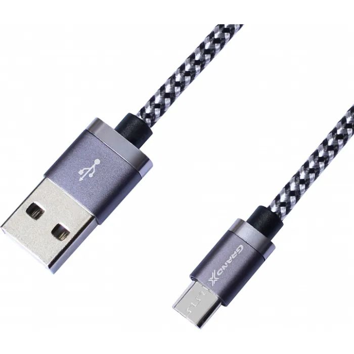 Дата кабель USB 2.0 AM to Micro 5P 1.0m 3A silver black Grand-X (FM07SB) изображение 2