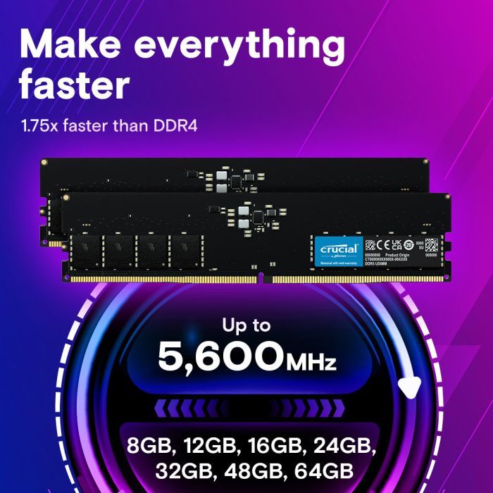 Модуль памяти для компьютера DDR5 64GB (2x32GB) 5600 MHz Micron (CT2K32G56C46U5) изображение 3