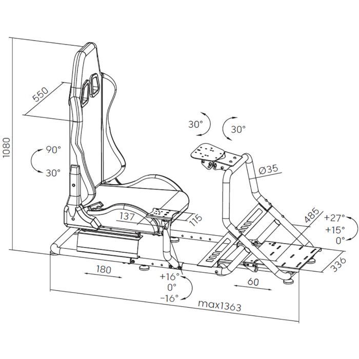 Кресло игровое GamePro RS100 із кріпленням для керма, педалей та коробки передач Black (RS100) изображение 3