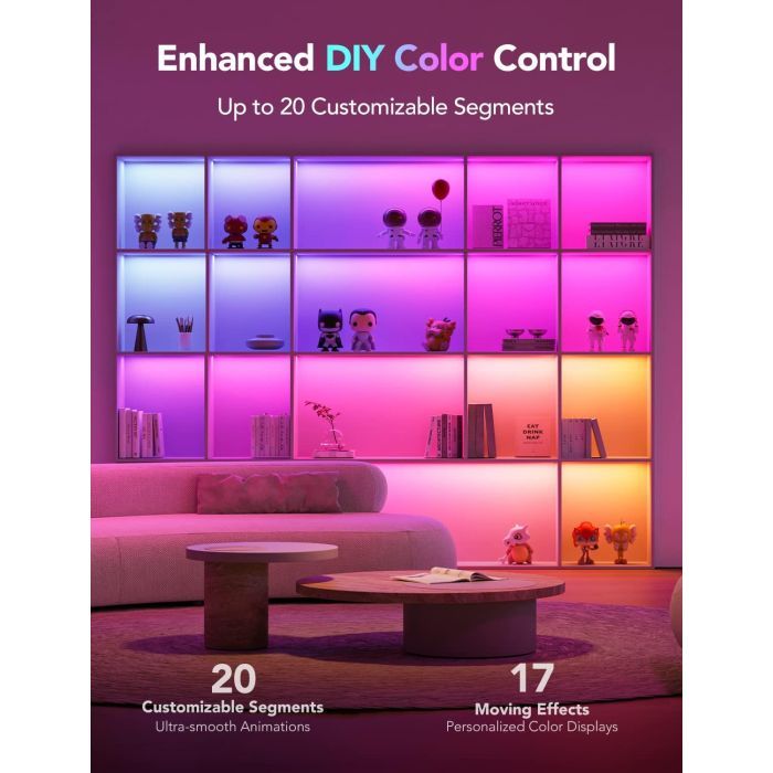 Світлодіодна стрічка Govee H100E LED Compatible extension of H61E1, 1.0m, RGBIC , WI-FI/Bluetooth, white (H100E0D1) зображення 2