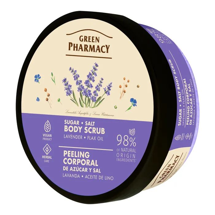 Скраб для тела Green Pharmacy Сахарно-солевой Лаванда и масло льна 200 мл (4823015945366)