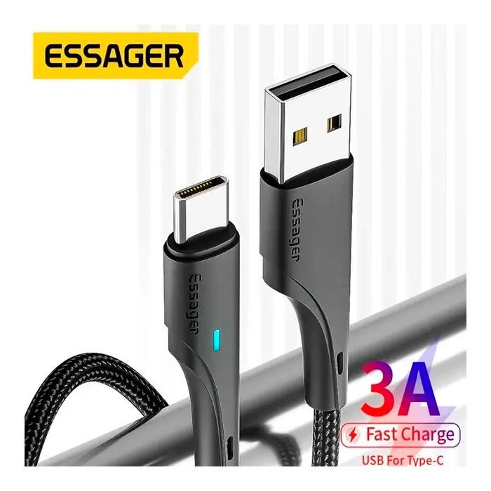 Дата кабель USB 2.0 AM to USB-C 3.0m black Essager (EXCT-LSC01) зображення 3