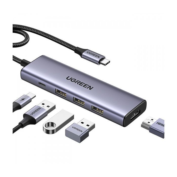Порт-реплікатор Ugreen Dock CM511 5in1 USB3.1 Type-C --> HDMI 60Hz/3xUSB-А 3.0/Type-C/PD 100W (15597)