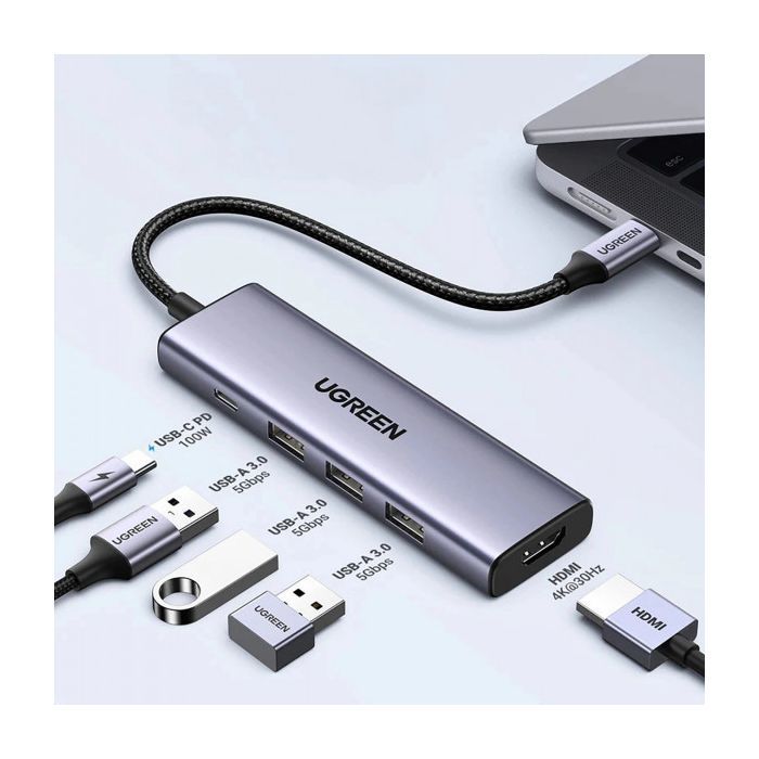 Порт-реплікатор Ugreen Dock CM511 5in1 USB3.1 Type-C --> HDMI 60Hz/3xUSB-А 3.0/Type-C/PD 100W (15597) зображення 2