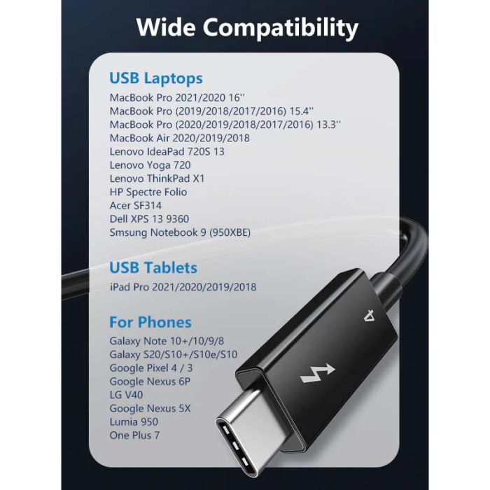 Дата кабель USB-C to USB-C 1.0m Thunderbolt 4 100W (20V/5A) 8K60Hz Cabletime (CA915422) изображение 2