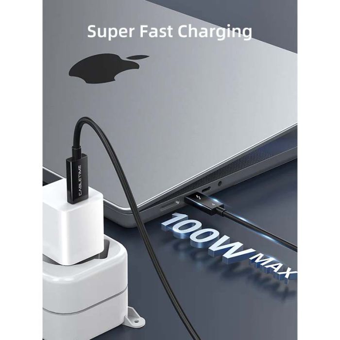 Дата кабель USB-C to USB-C 1.0m Thunderbolt 4 100W (20V/5A) 8K60Hz Cabletime (CA915422) изображение 3