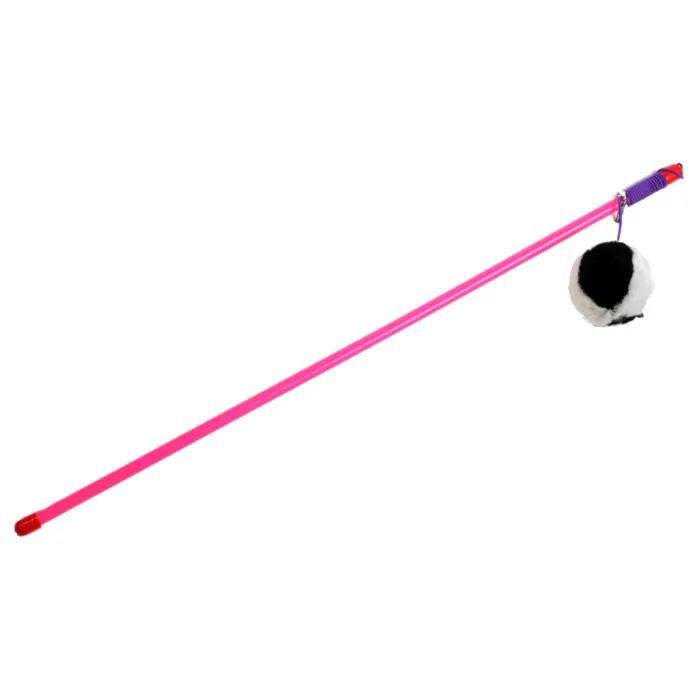 Игрушка для кошек "FOX" Удочка-дразнилка "Меховой черно-белый шар" (5901436131359)