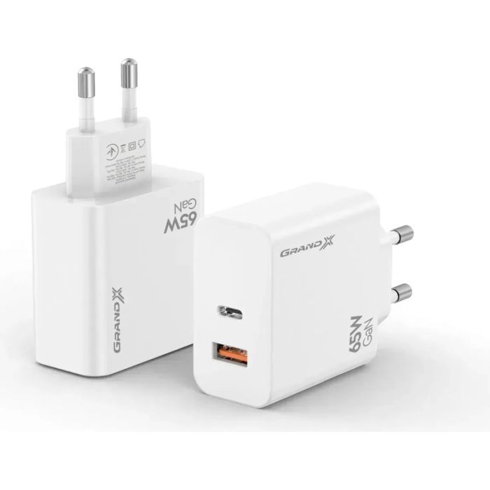 Зарядное устройство Grand-X GaN 1xUSB-C + 1xUSB 65W PD3.0 QC4.0 AFC SCP FCP white (CH-960W) изображение 4