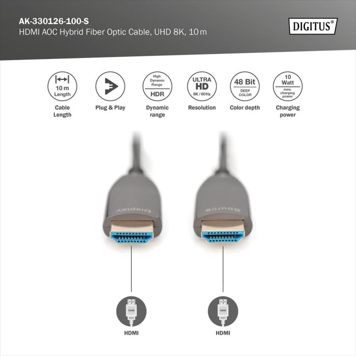 Кабель мультимедийный HDMI M to HDMI M 20m 8K AOC hybrid-fiber black Digitus (AK-330126-200-S) изображение 4