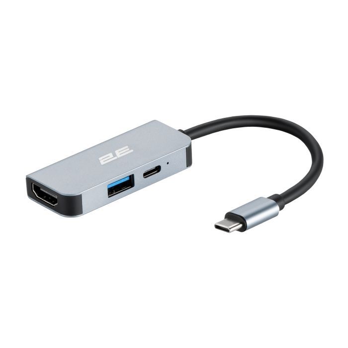 Концентратор 2E USB-C 4-in-1 1xUSB 3.0 + 1xUSB-C PD + HDMI 0.14m gray (2E-W2680)
