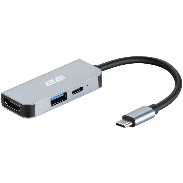 Концентратор 2E USB-C 4-in-1 1xUSB 3.0 + 1xUSB-C PD + HDMI 0.14m gray (2E-W2680)