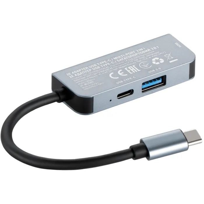 Концентратор 2E USB-C 4-in-1 1xUSB 3.0 + 1xUSB-C PD + HDMI 0.14m gray (2E-W2680) изображение 3