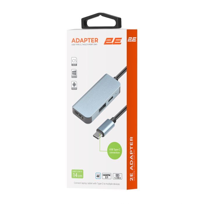 Концентратор 2E USB-C 4-in-1 1xUSB 3.0 + 1xUSB-C PD + HDMI 0.14m gray (2E-W2680) зображення 8