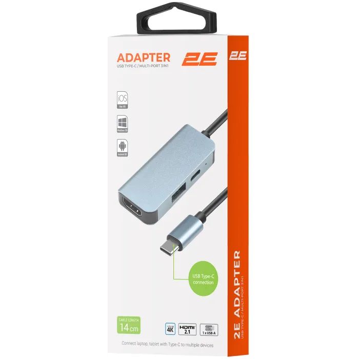 Концентратор 2E USB-C 4-in-1 1xUSB 3.0 + 1xUSB-C PD + HDMI 0.14m gray (2E-W2680) изображение 8