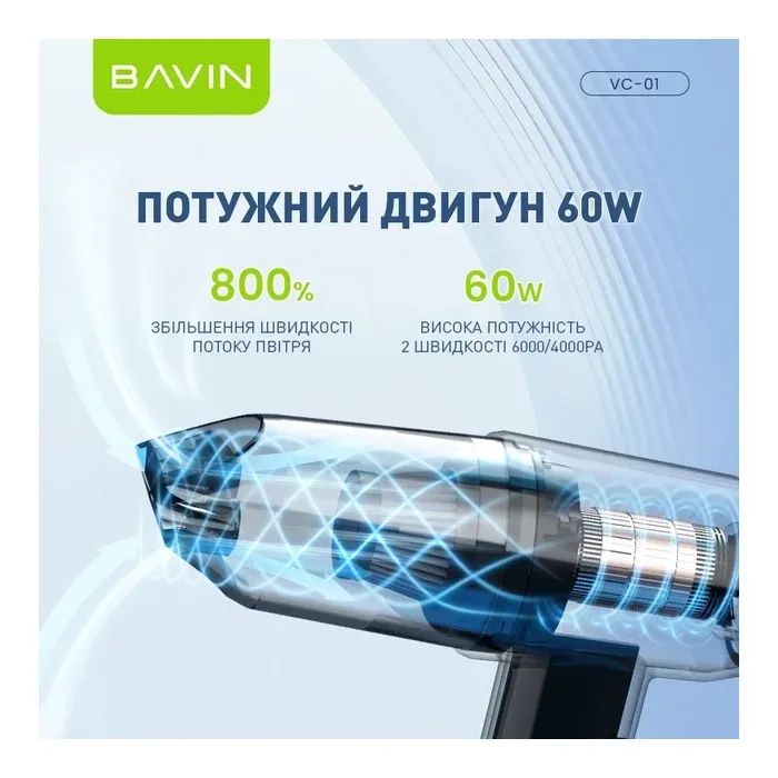 Пилосос BAVIN VC-01 6000Pa 2000 mAh Black (Z-VC01 BK) зображення 4