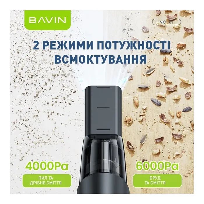 Пилосос BAVIN VC-01 6000Pa 2000 mAh Black (Z-VC01 BK) зображення 6