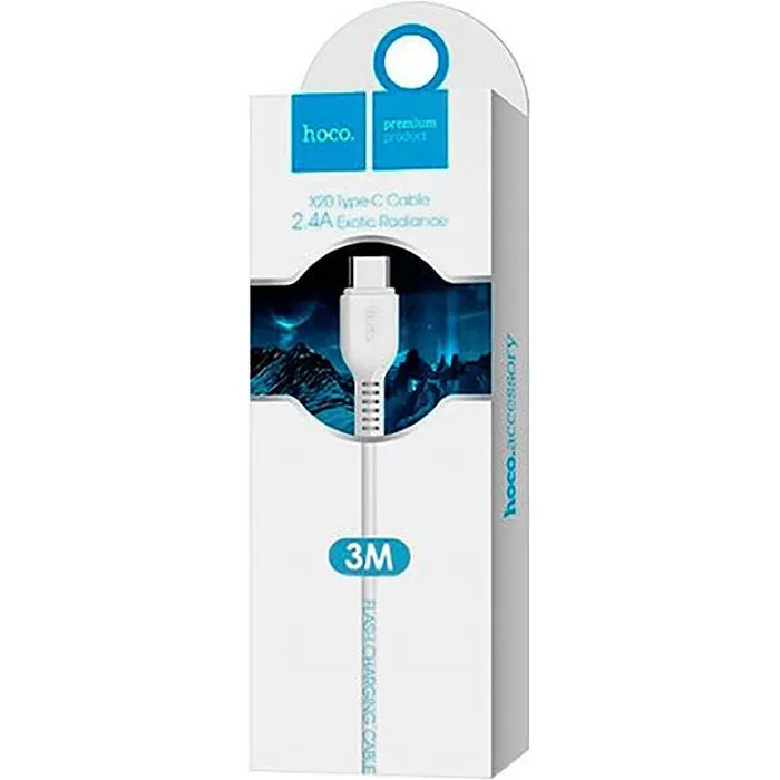 Дата кабель USB 2.0 AM to USB-C 3.0m 2A X20 white HOCO (6957531068976) изображение 3