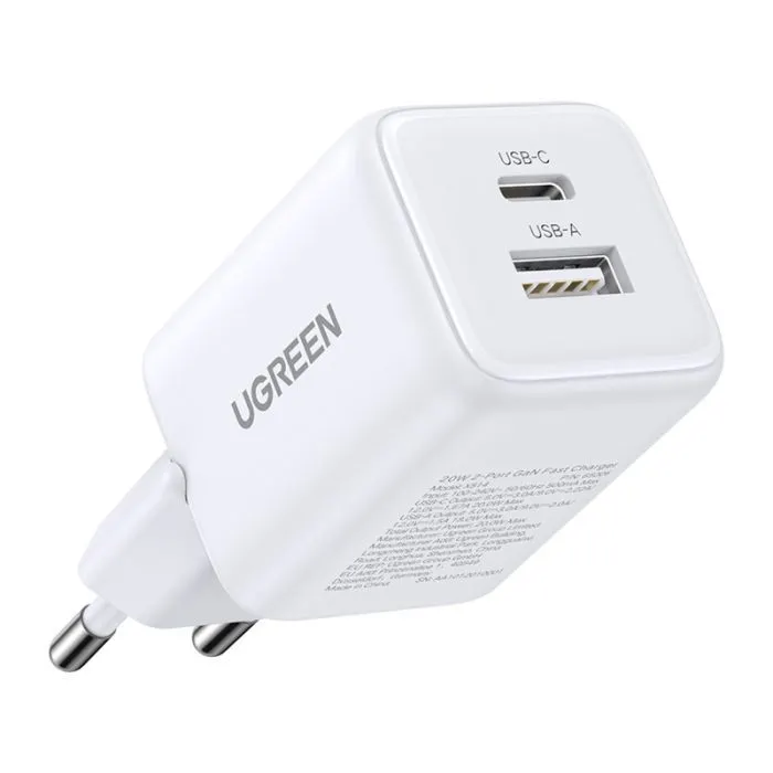 Зарядное устройство Ugreen X514 1xUSB-C PD20W + 1xUSB GaN white (65006) изображение 3