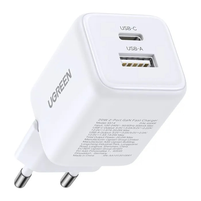 Зарядное устройство Ugreen X514 1xUSB-C PD20W + 1xUSB GaN white (65006) изображение 4