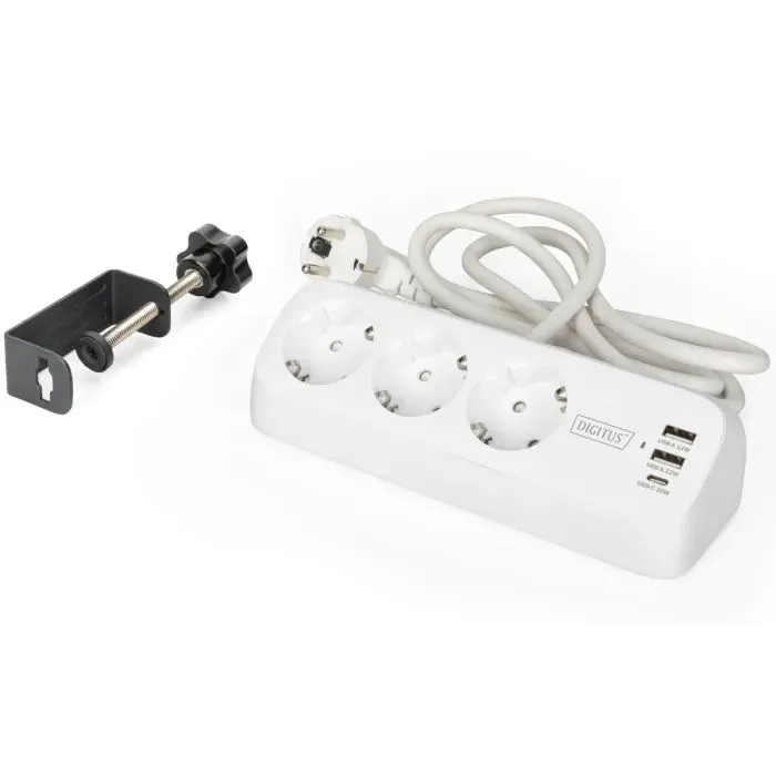 Мережевий фільтр живлення Digitus 3 розетки, 2xUSB-A, 1xUSB-C,1.5м, White (DA-70626)