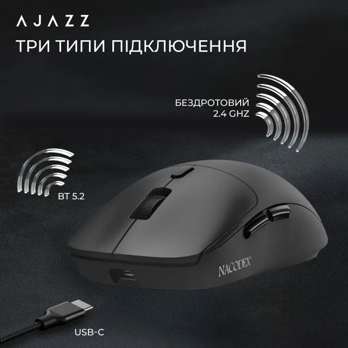 Мишка Ajazz NJ07-MC Combo Wireless/Bluetooth/USB Black (NJ07-MC-B) зображення 10