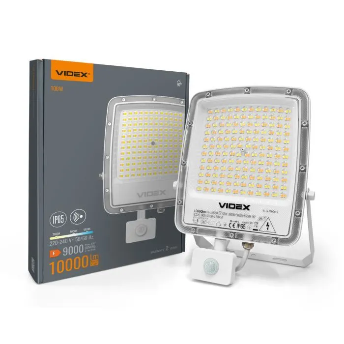 Прожектор Videx F5 100W 3000-5000-6500K з датчиком руху 230V White (VL-F5-100CW-S) зображення 12