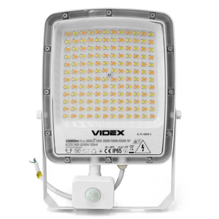 Прожектор Videx F5 100W 3000-5000-6500K з датчиком руху 230V White (VL-F5-100CW-S) зображення 2