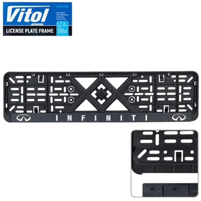 Рамка номерного знака Vitol з рельєфним написом INFINITI (RN-VCH-15650-SR-IF-BN)