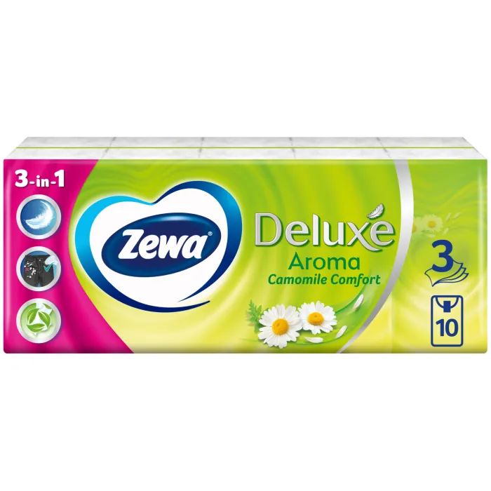 Салфетки косметические Zewa Deluxe Ромашка 3 слоя 10 шт х 10 пачек (7322540098846)