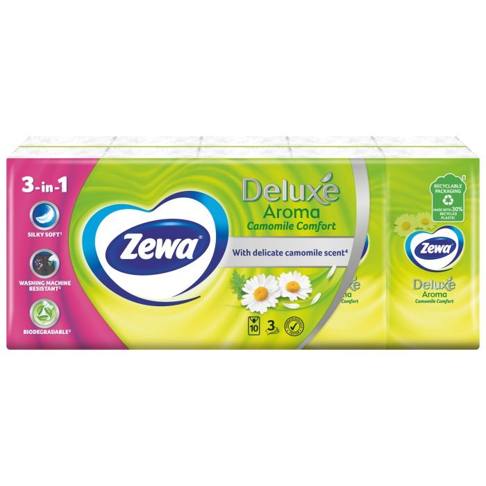 Салфетки косметические Zewa Deluxe Ромашка 3 слоя 10 шт х 10 пачек (7322540098846) изображение 2