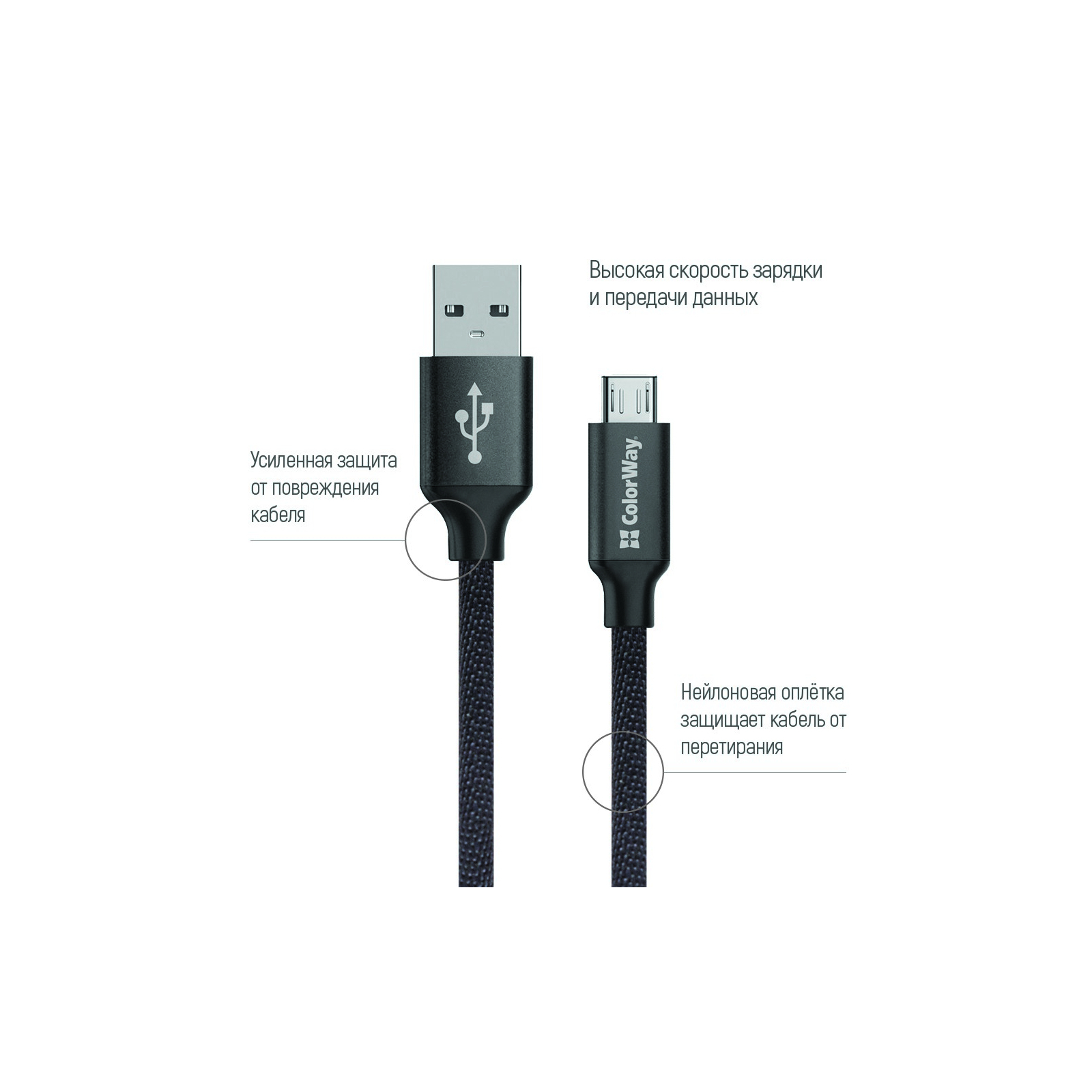 Дата кабель USB 2.0 AM to Micro 5P 1.0m mint ColorWay (CW-CBUM002-MT) зображення 2