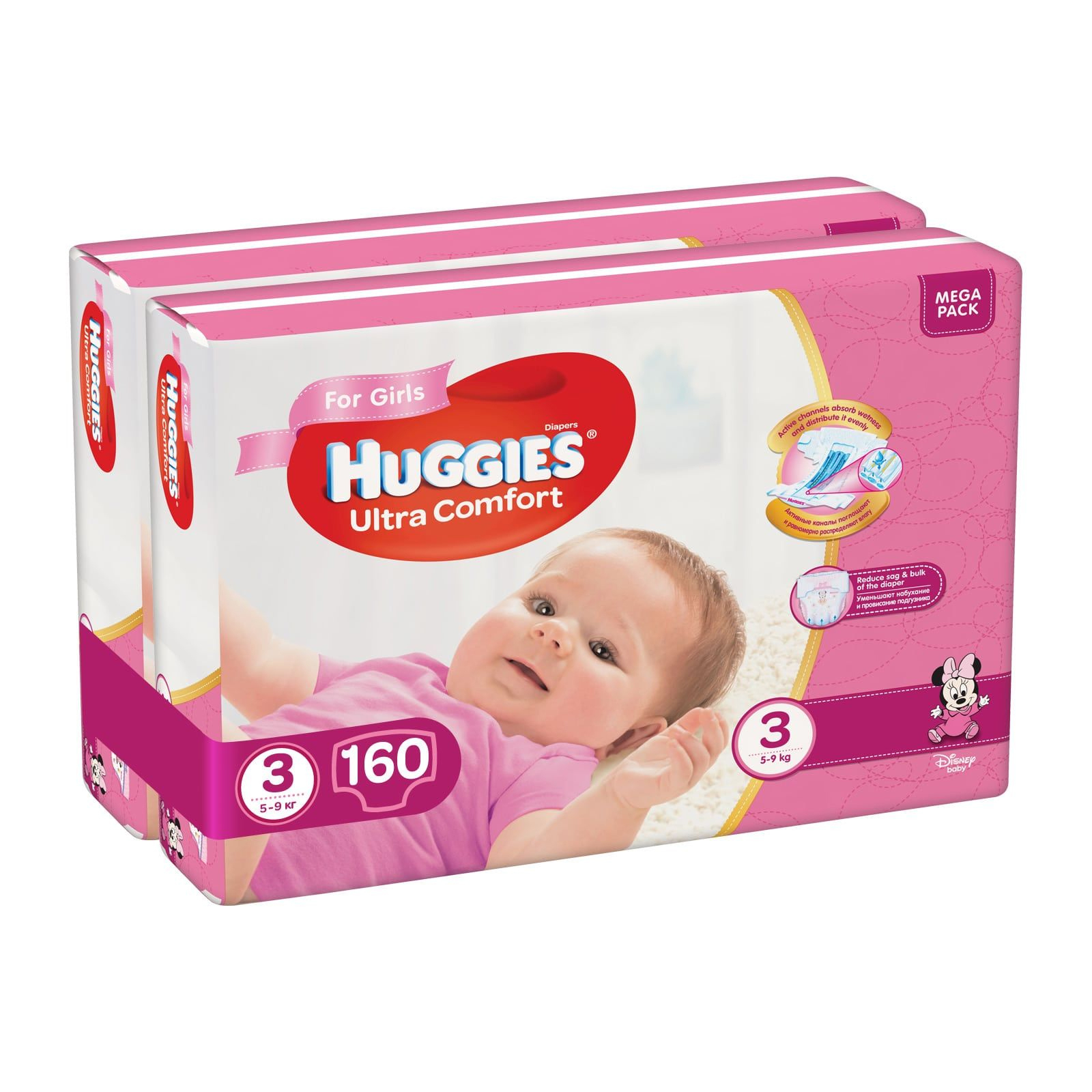 Підгузки Huggies Ultra Comfort 3 (5-9 кг) Mega для дівчаток 160 шт (80x2) (5029054218082) зображення 2