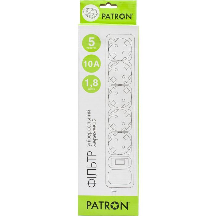 Сетевой фильтр питания Patron 1.8m (SP-1052W), 5 розеток White (EXT-PN-SP-1052W) изображение 2