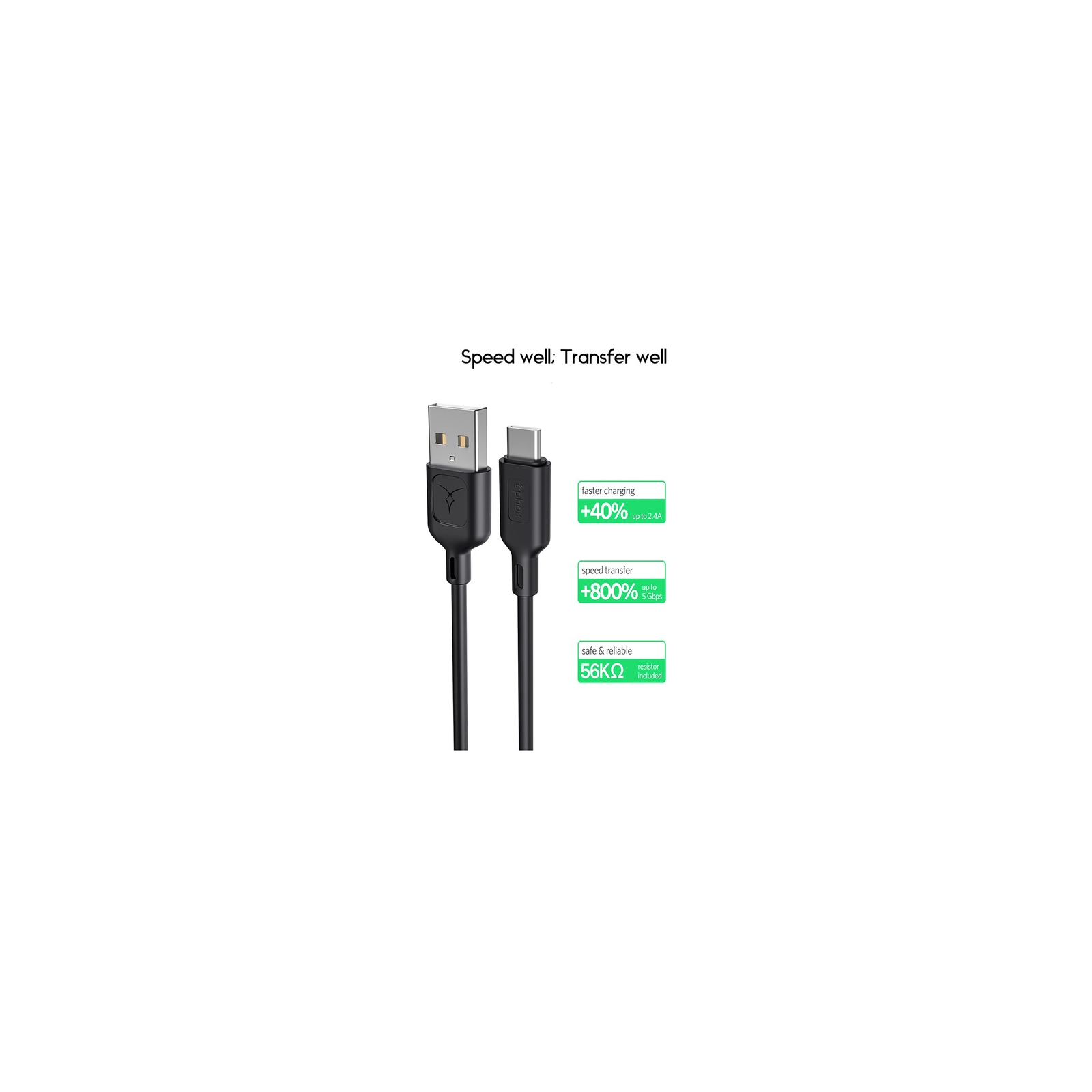Дата кабель USB 2.0 AM to Type-C 1.2m Fast T-C829 Black T-Phox (T-C829 Black) изображение 6