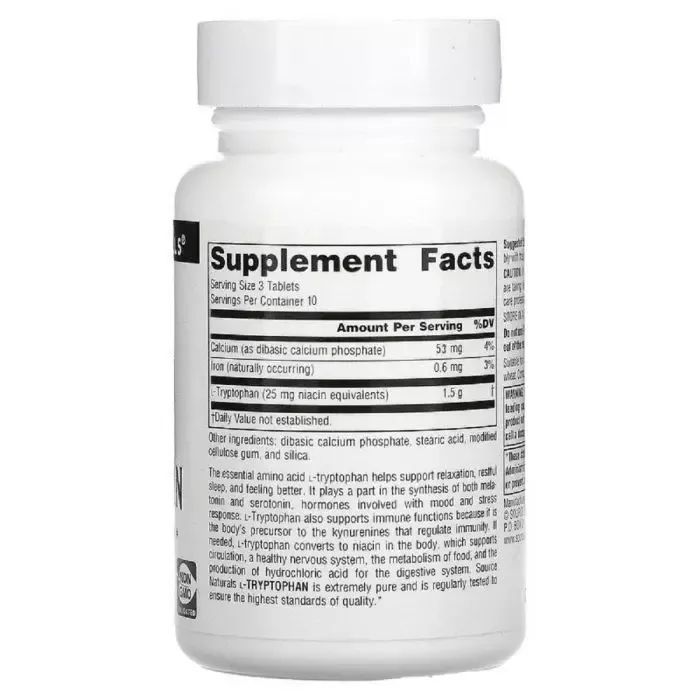 Аминокислота Source Naturals L-Триптофан, 500 мг, 30 таблеток (SN1978) изображение 2