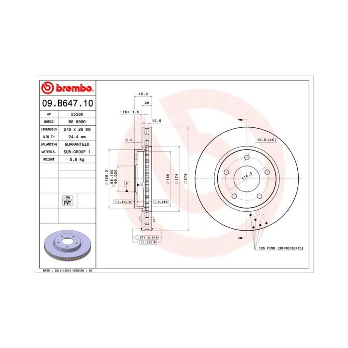 Гальмівний диск Brembo 09.B647.10