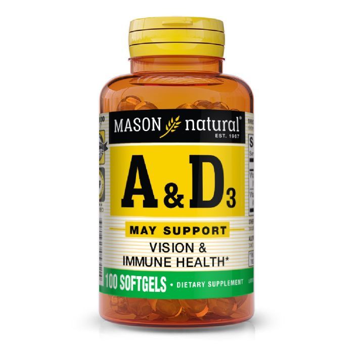 Витамин Mason Natural Витамины А и D3, Vitamins A & D3, 100 гелевых капсул (MAV05311)