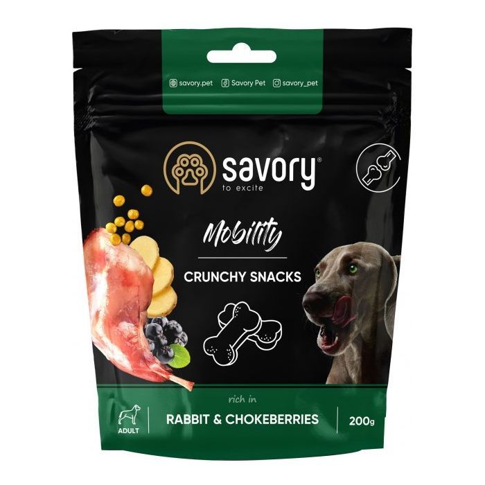 Ласощі для собак Savory для здоров'я кісток і суглобів, кролик і горобина 200 г (4820232631362)