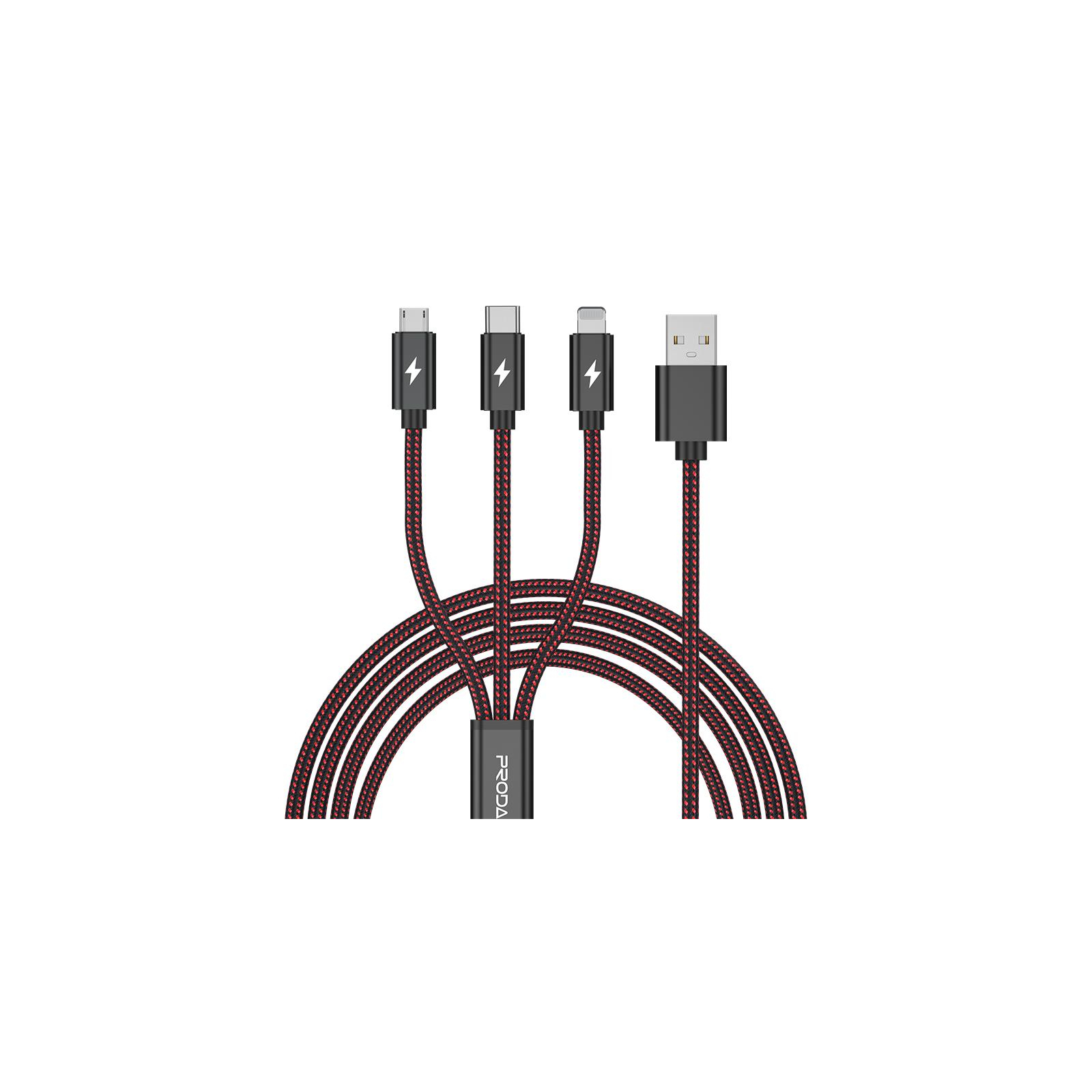 Дата кабель USB 2.0 AM to Lightning + Micro 5P + Type-C red Proda (PD-B65th-RD)