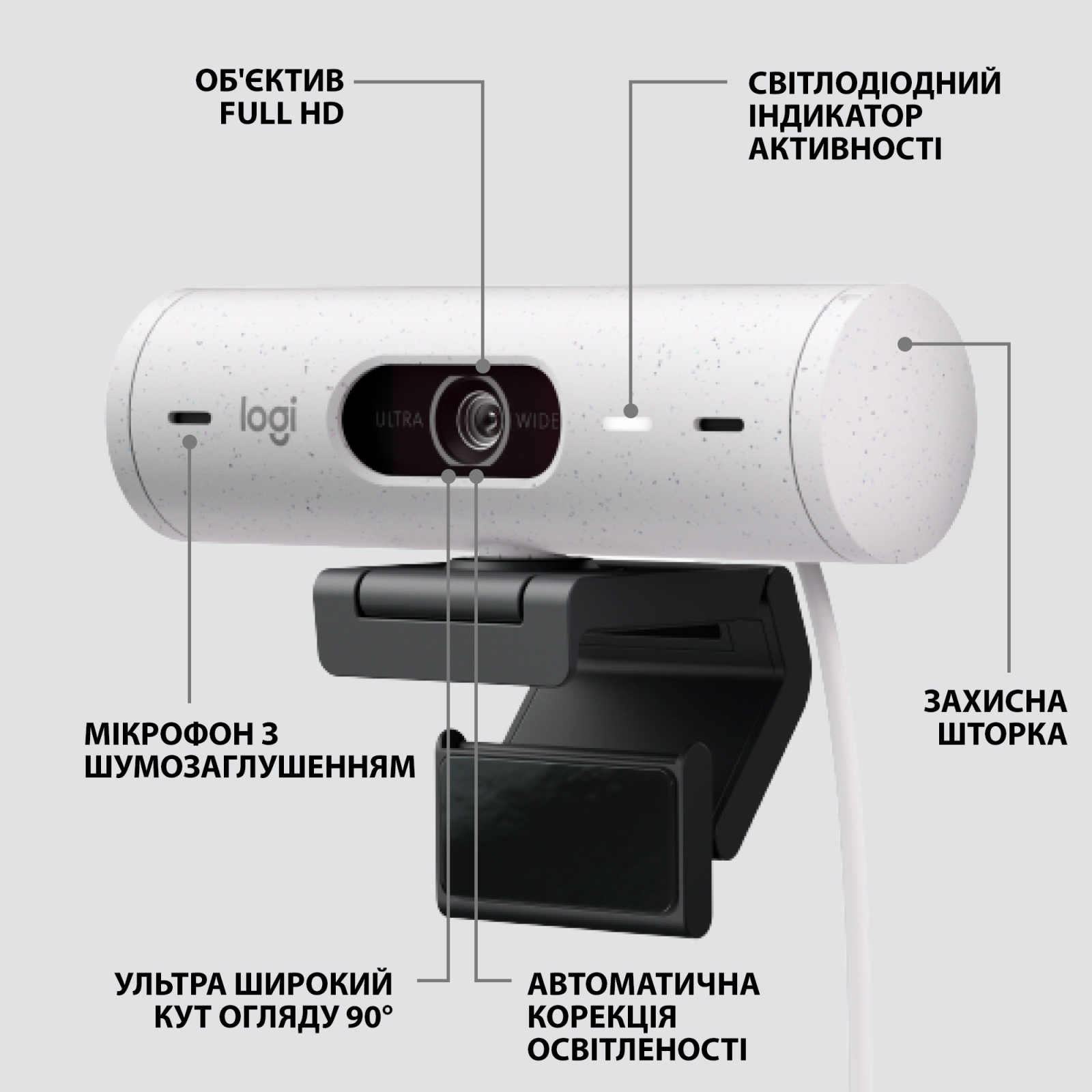 Веб-камера Logitech Brio 500 Off-White (960-001428) изображение 6