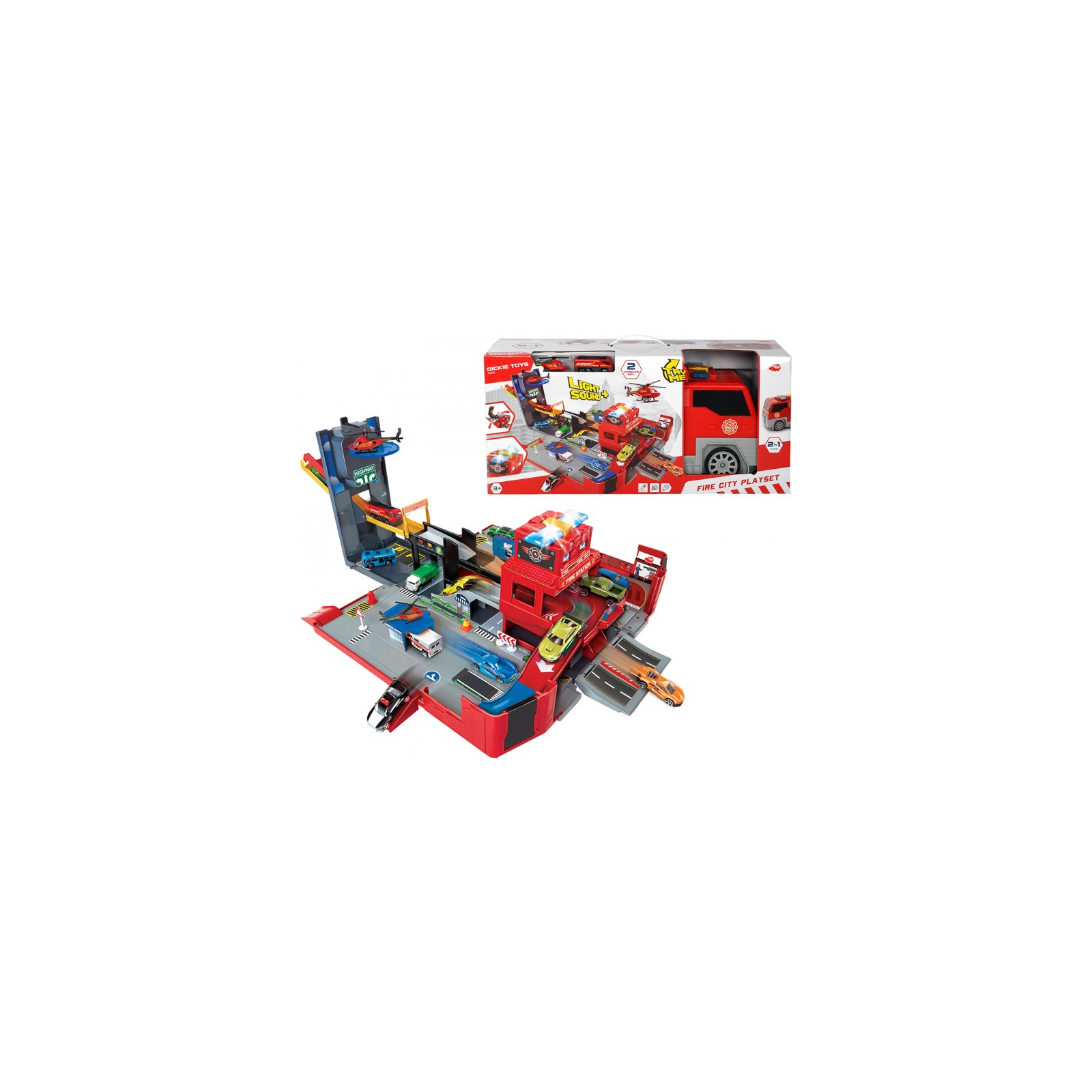 Игровой набор Dickie Toys 2 в 1 Пожарная машина. Разверни город (3719005)