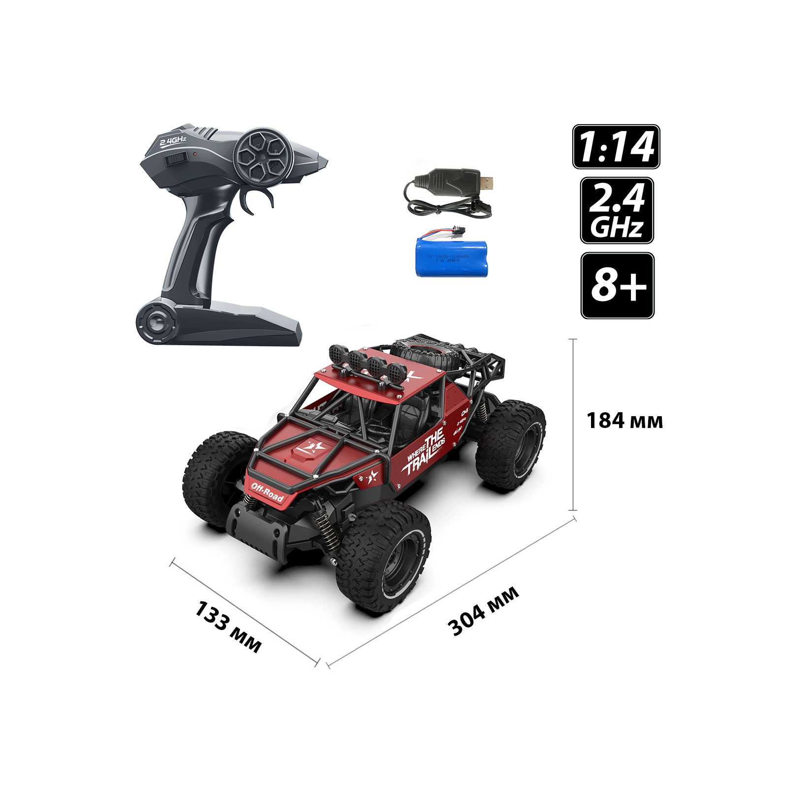 Радіокерована іграшка Sulong Toys OFF-ROAD CRAWLER - RACE (матовий червоний, метал. корпус, аккум.6V, 1:14) (SL-309RHMR) зображення 4