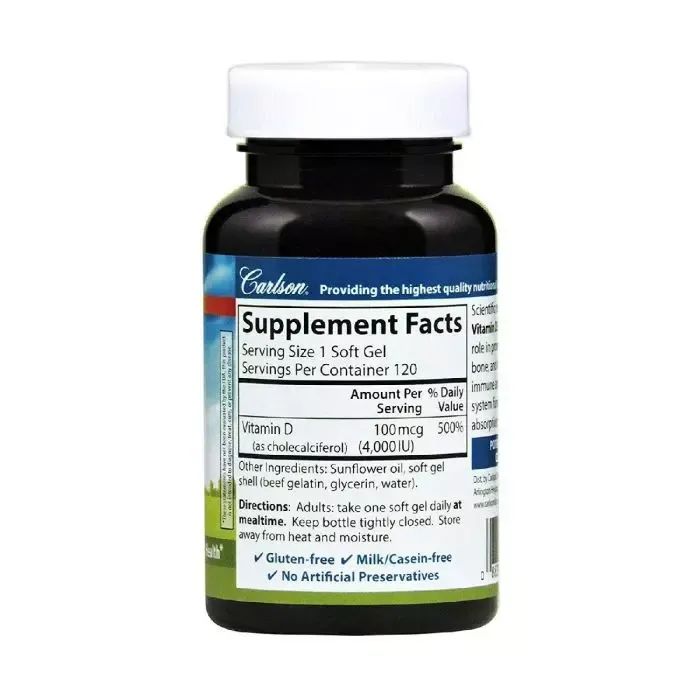Витаминно-минеральный комплекс Carlson Витамин D3, 4000 МЕ, Vitamin D3, 120 желатиновых капсул (CL1431) изображение 2