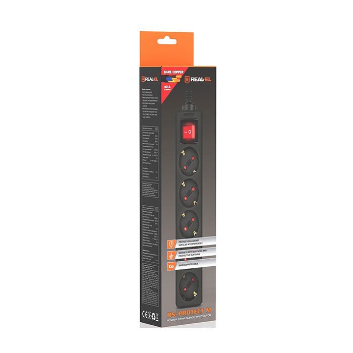 Мережевий фільтр живлення REAL-EL RS-Protect M 1.8m, black (EL122300026) зображення 11