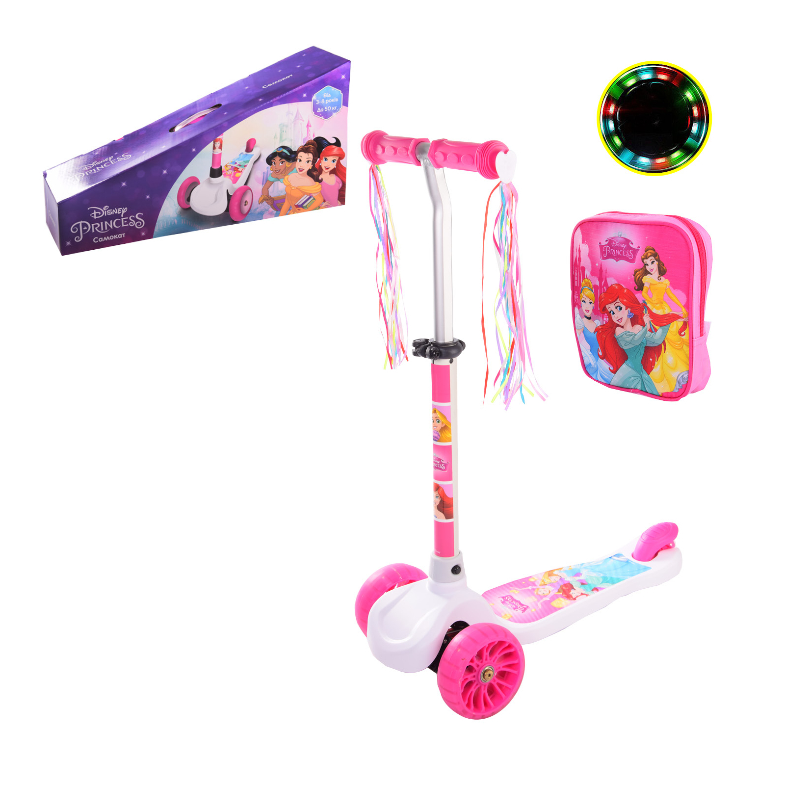 Самокат A-Toys Disney Princess, PU, LED (LS2120)