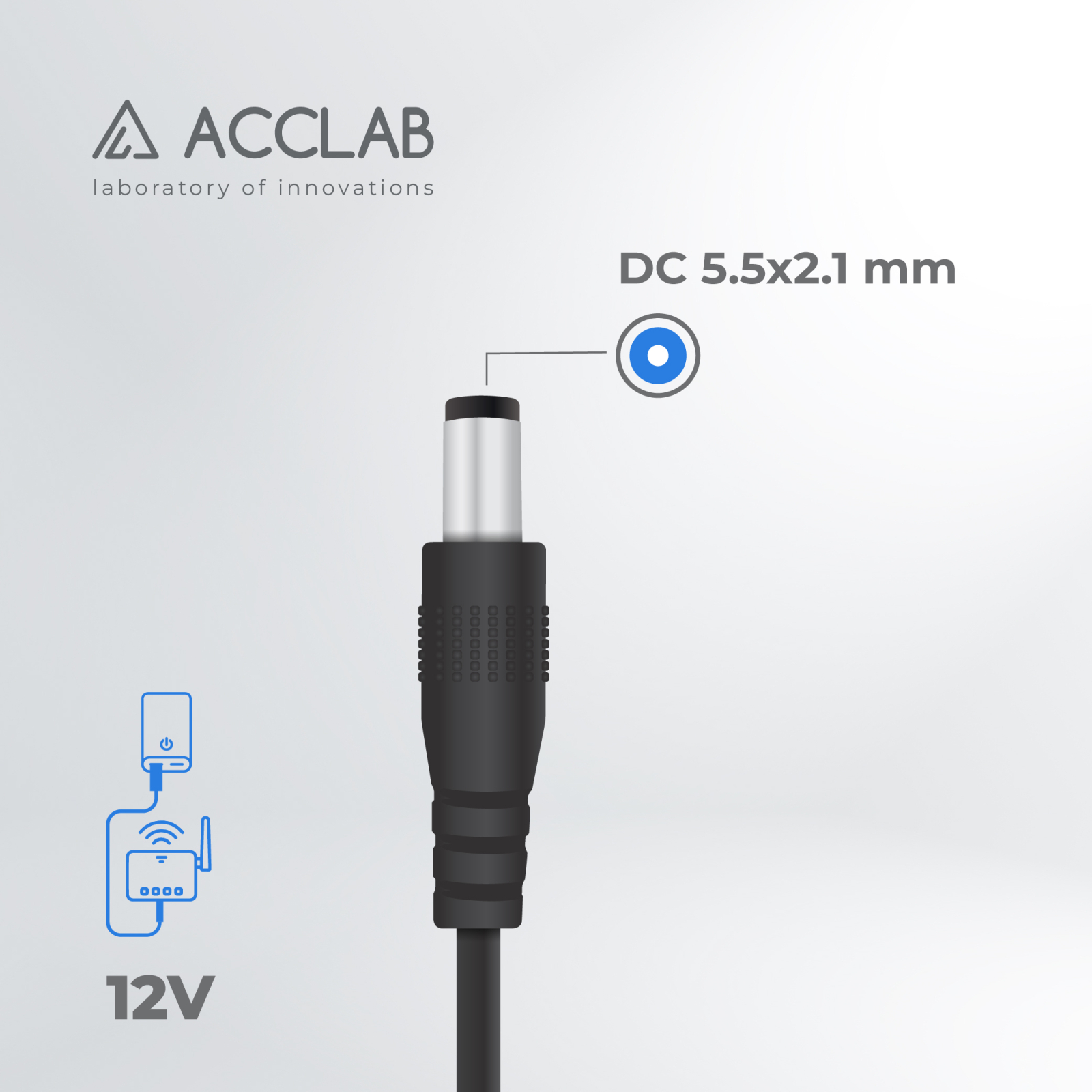 Кабель живлення USB to DC 5.5х2.1mm 12V 1A ACCLAB (1283126565120) зображення 3