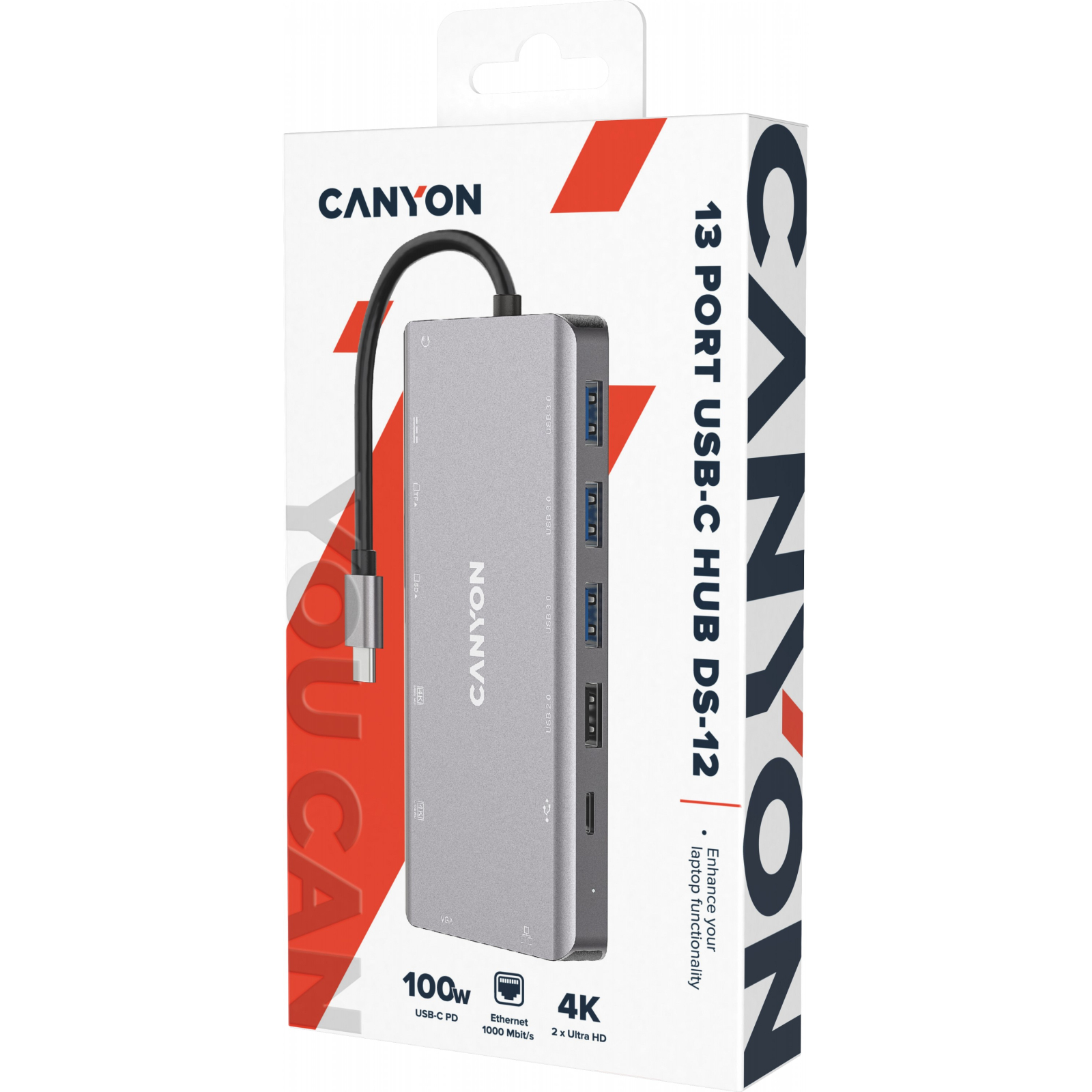 Порт-реплікатор Canyon DS-12, 13 in 1 USB-C hub, 2*HDMI, Gigabit Ethernet, VGA, 3*USB3.0, PD/100W, 3.5mm audio jack (CNS-TDS12) зображення 6