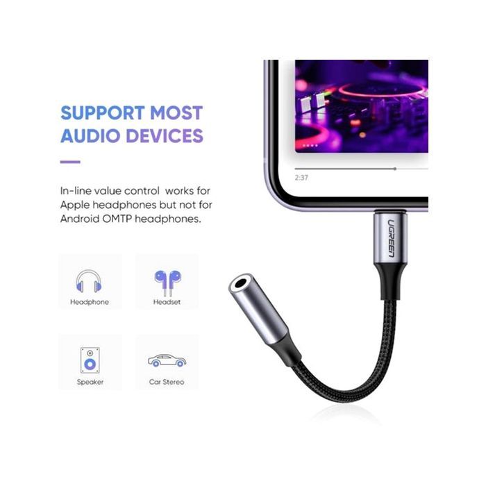 Перехідник Lightning to 3.5mm 10cm Headphone Jack Adapter Model US211 gray Ugreen (30756) зображення 4