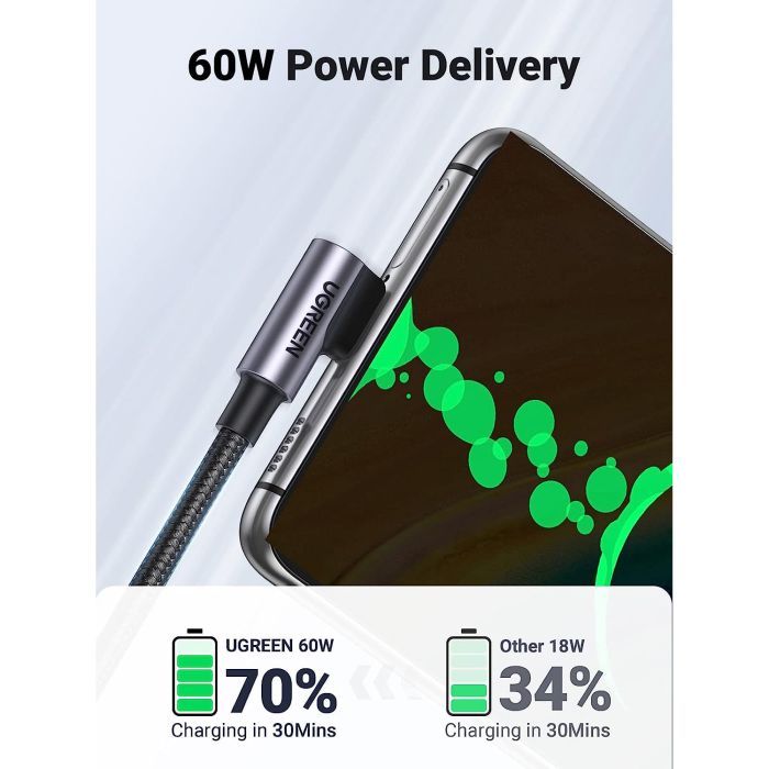 Дата кабель USB-C to USB-C 3.0m 60W US255 90-degree Angle Black Ugreen (80714) зображення 2